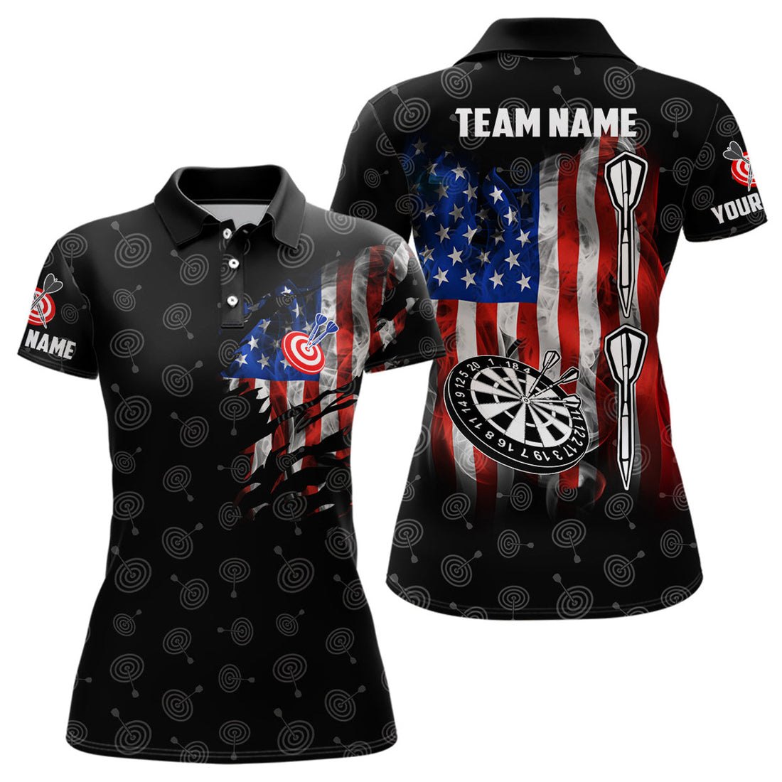 Custom Smoke American Flag Darts Polo Shirt Custom Patriotic Darts Shirt For Women Dart Jersey