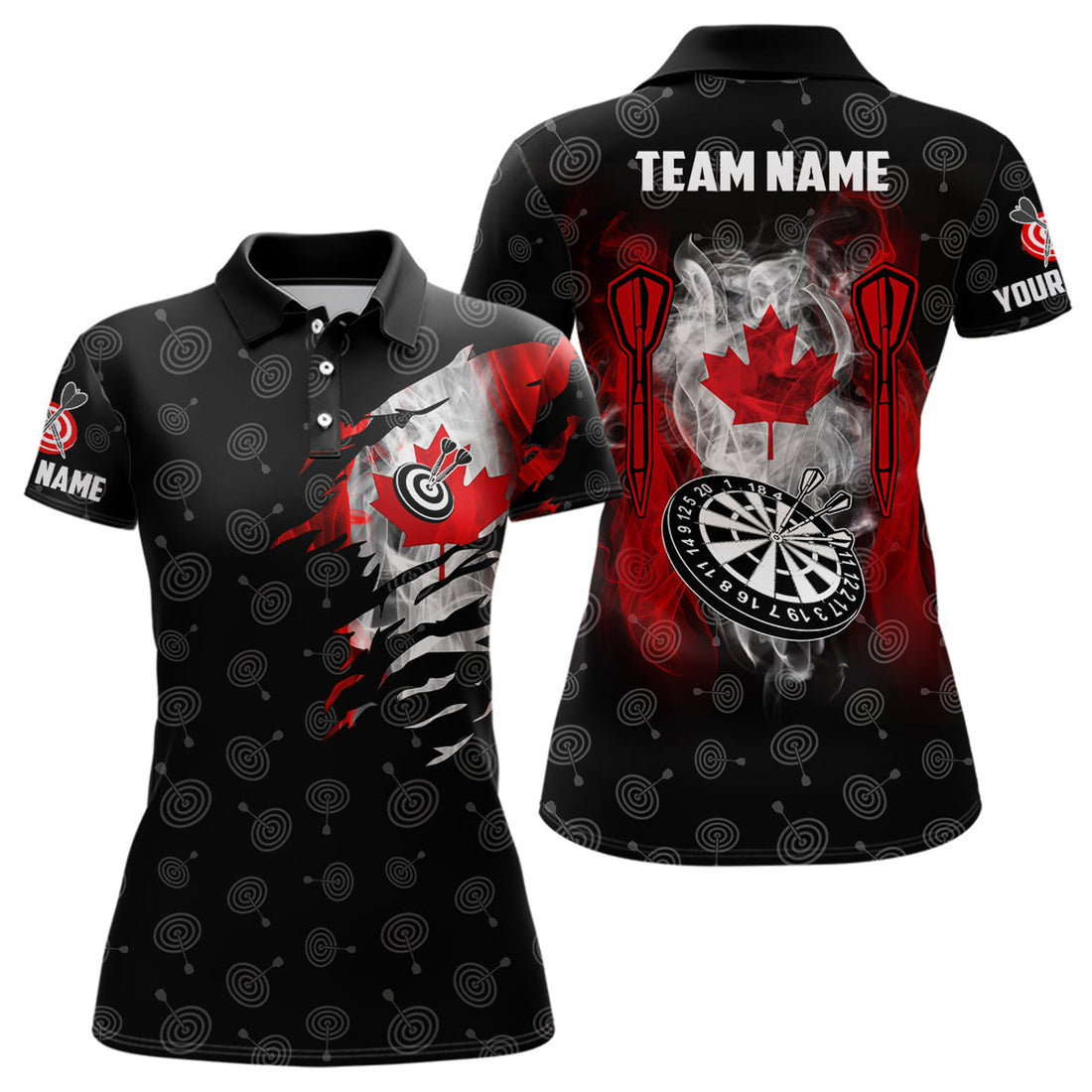 Custom Smoke Canada Flag Darts Polo Shirt Custom Patriotic Darts Shirt For Women Dart Jersey