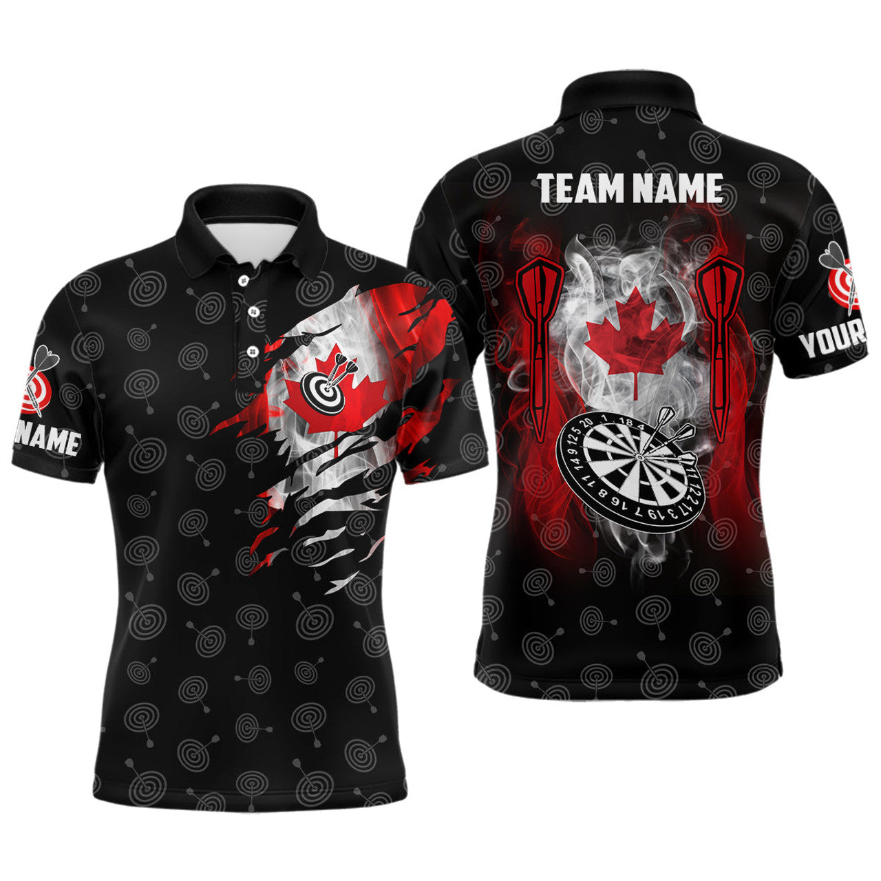 Custom Smoke Canada Flag Mens Darts Polo Shirt Custom Patriotic Darts Shirt For Men Dart Jersey