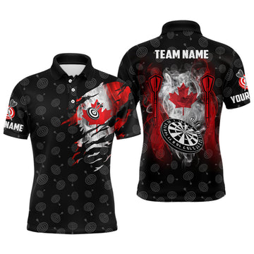 Custom Smoke Canada Flag Mens Darts Polo Shirt Custom Patriotic Darts Shirt For Men Dart Jersey