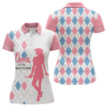 Custom Queen Of The Course Pink & Blue Argyle Golf Polo Shirt Custom Best Golf Gifts For Women