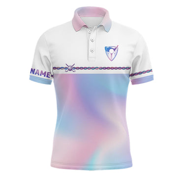 FUNSTUFFPRINT Personalized Mens Golf Polo Shirt Custom Gradient Pastel Rainbow Golf Polo Shirt Size S-5XL