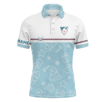 FUNSTUFFPRINT Personalized Blue Christmas Golf Mens Polo Shirt Custom Winter Xmas Pattern Cool Golf Polo Shirt Size S-5XL