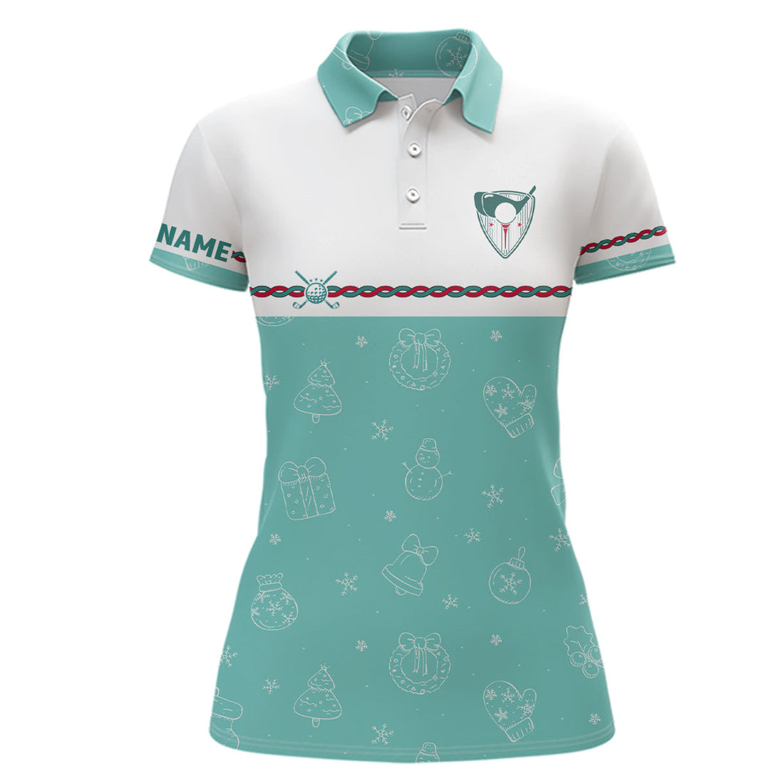 Custom Turquoise Christmas Golf Polo Shirts Custom Winter Golf Shirts For Women Xmas Golf gifts