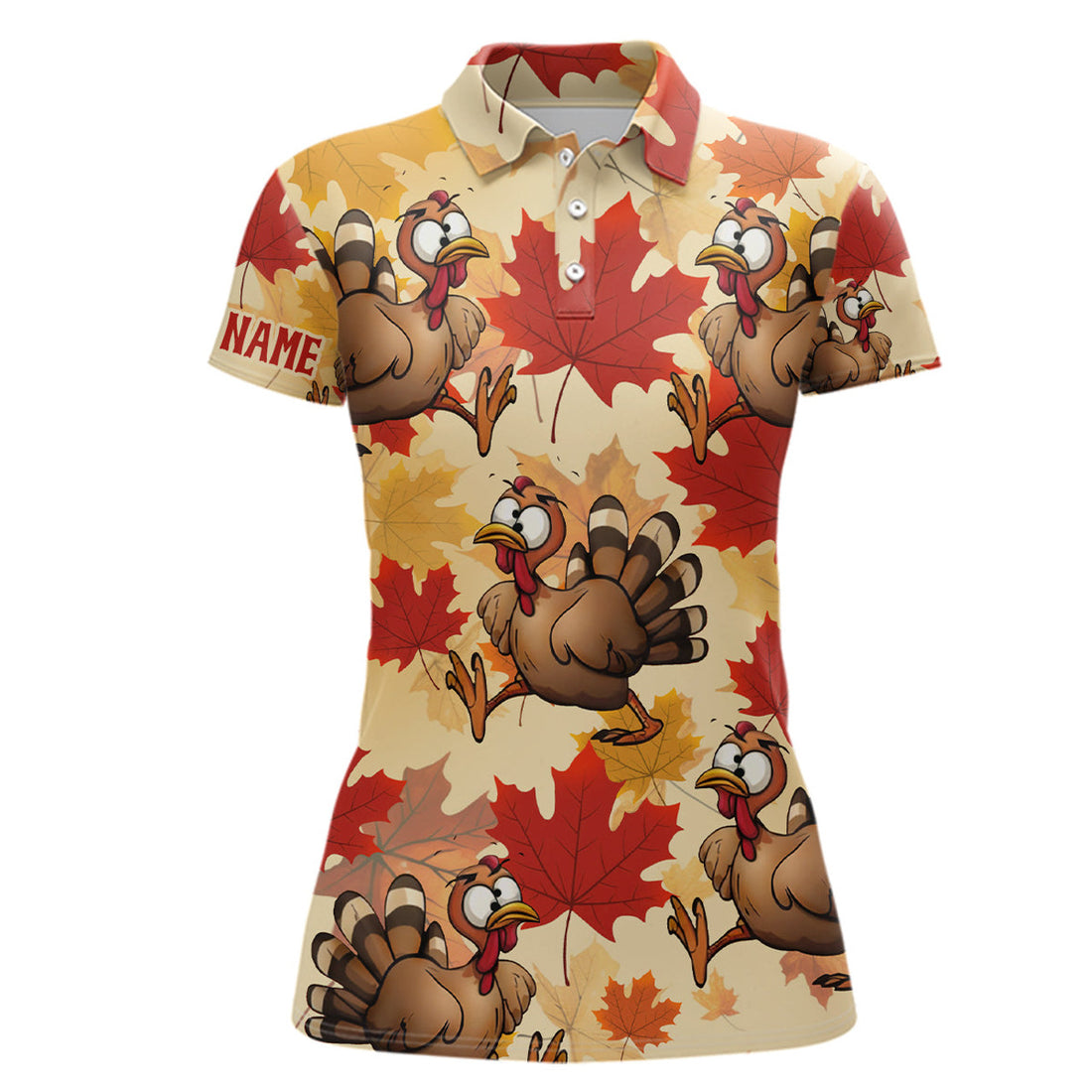 Custom Turkey Thanksgiving Golf Polo Shirt Fall Maple Leaves Custom Golf Shirts For Women Golf Gifts