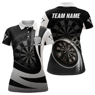 Custom Personalized Black White 3D Women Darts Polo Shirt Custom Cool Darts Team Jersey For Women