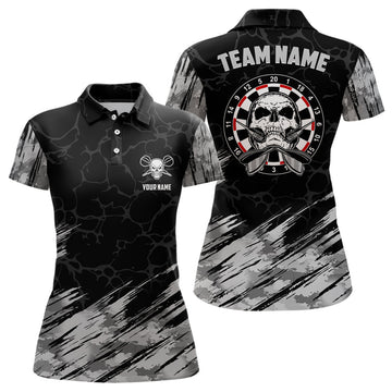 Custom Personalized All Over Print Skull Darts Women Polo Shirt Grey Black Dart Jerseys For Women