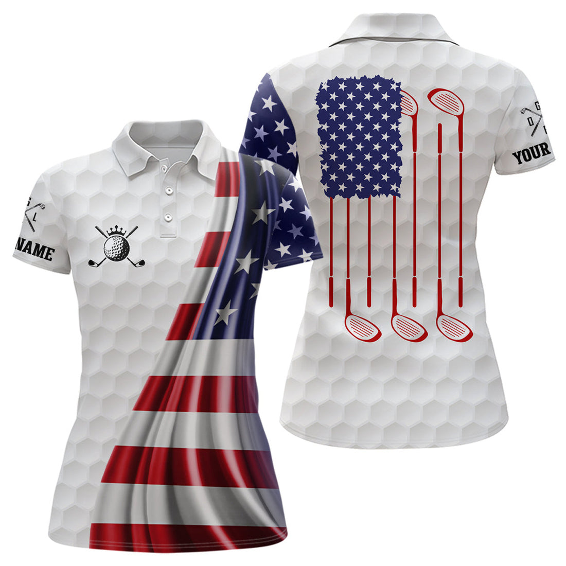Custom 3D American Flag Womens Golf Polo Shirts Custom Patriotic Golf Tops For Women Golfing Gifts