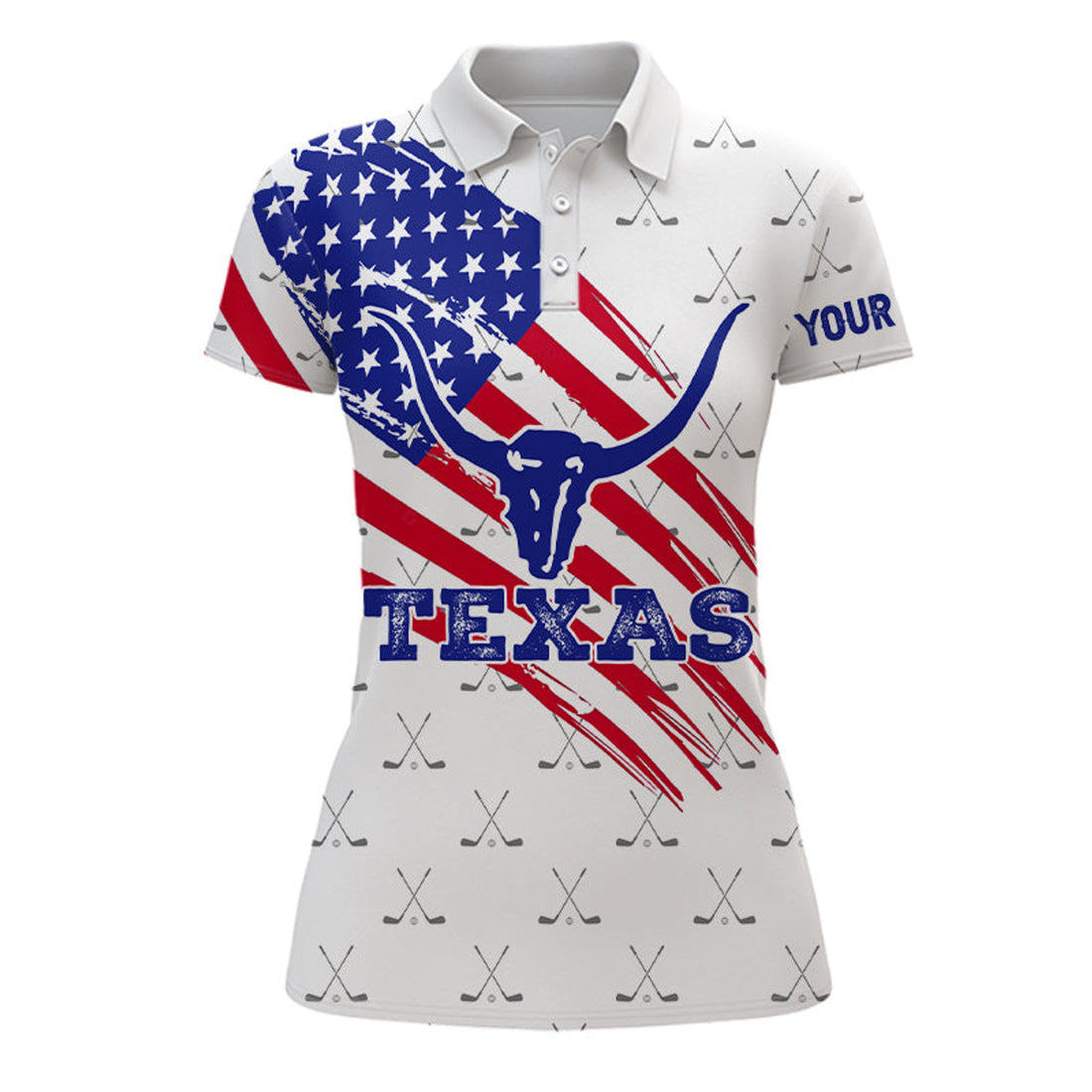 Custom Texas Flag Longhorn Womens Golf Polo Shirts, Custom Patriotic Golf Shirts For Women, Best Golf Gifts