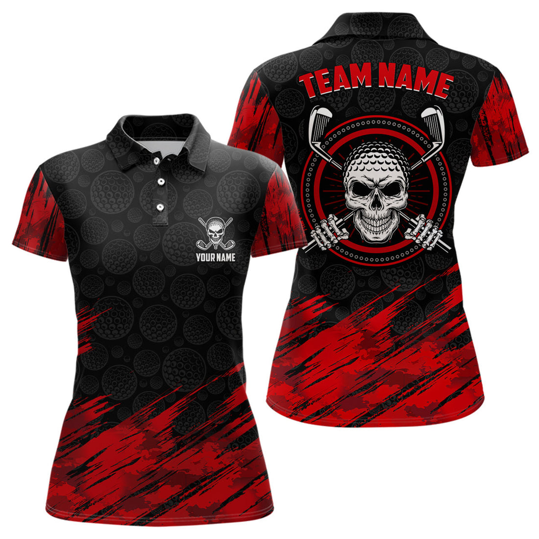 Custom Personalized 3D All Over Print Skull Womens Golf Polo Shirt Red Black Golf Shirts For Women