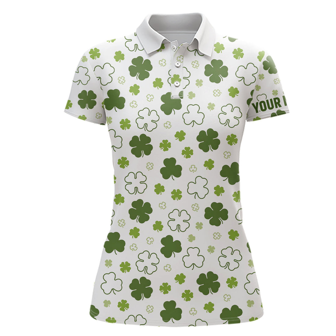 Custom White Green Clover St Patrick Day Golf Polo Shirts Custom Golf Shirts For Women Golfing Gifts