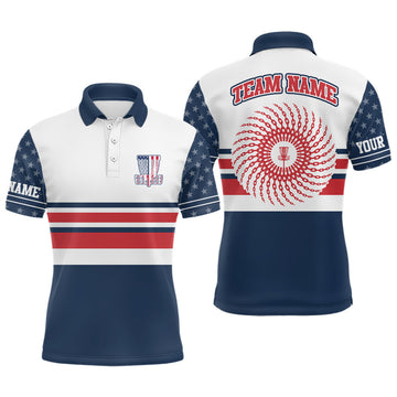 FUNSTUFFPRINT Disc Golf American Flag Mens Polo Shirt Personalized Patriotic Disc Golf Polo Shirt Size S-5XL