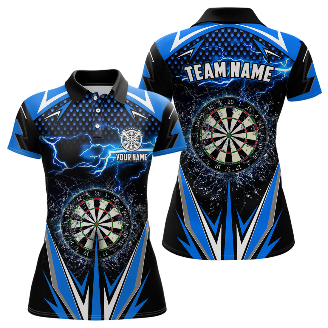 Custom Blue Thunder Lightning Womens Darts Polo Shirt Custom Darts Shirt For Women Dart Jerseys