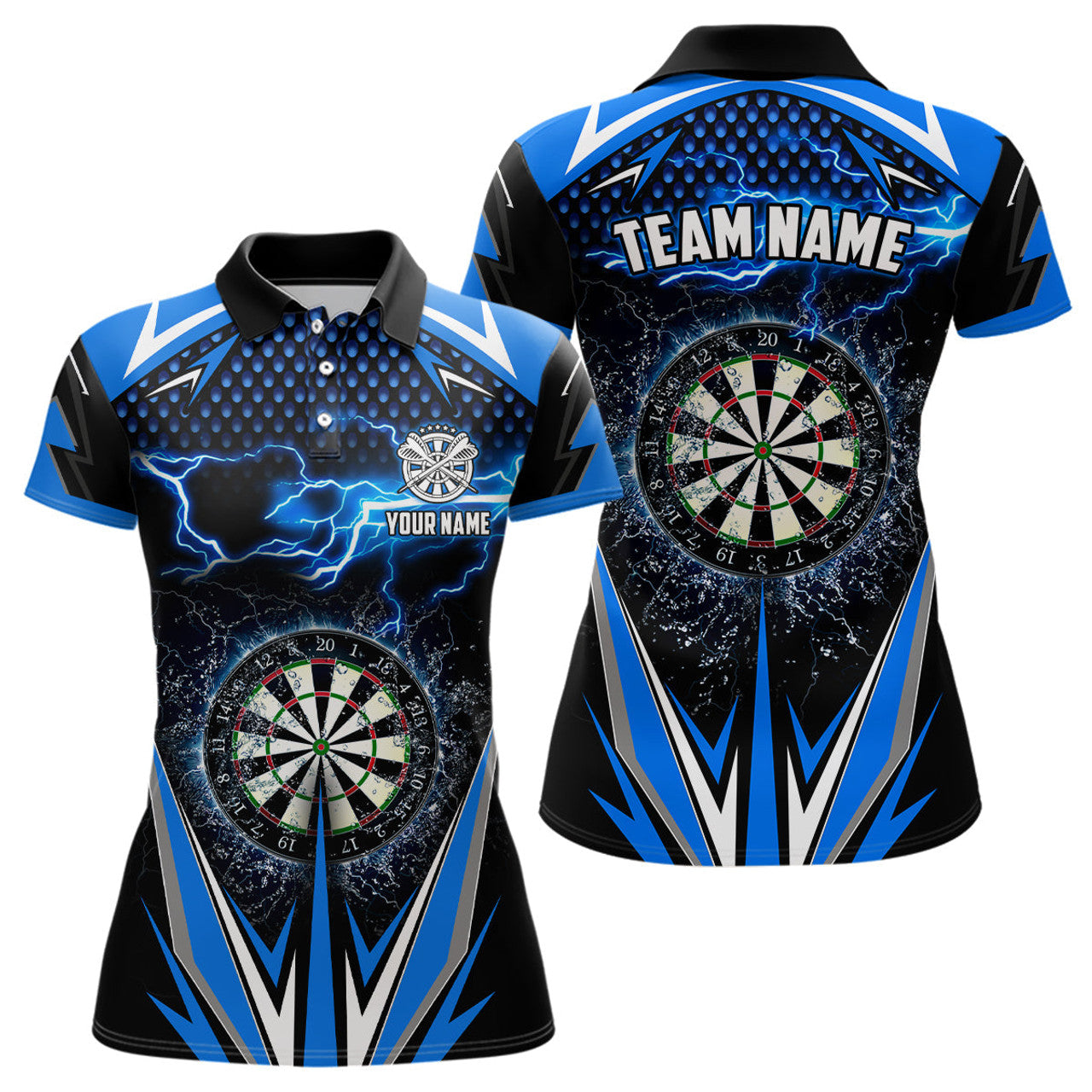 Custom Blue Thunder Lightning Womens Darts Polo Shirt Custom Darts Shirt For Women Dart Jerseys