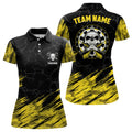 Custom Personalized All Over Print Skull Darts Women Polo Shirt Yellow Black Women Dart Jerseys