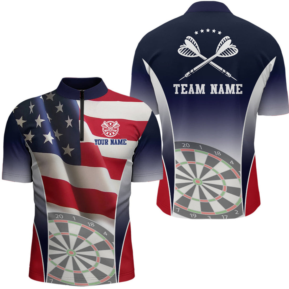 Custom 3D American Flag Patriotic Darts Quarter Zip Shirt Personalized Dart Jersey For Men