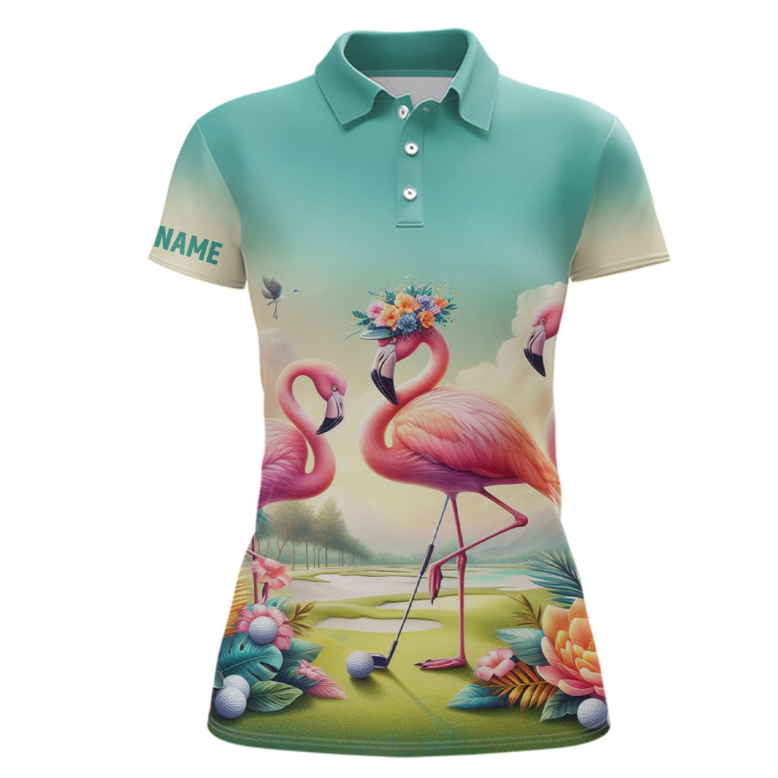 Custom Pink Flamingo Tropical Womens Golf Polo Shirts Custom Name Golf Shirts For Women Golf Gifts