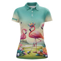 Custom Pink Flamingo Tropical Womens Golf Polo Shirts Custom Name Golf Shirts For Women Golf Gifts