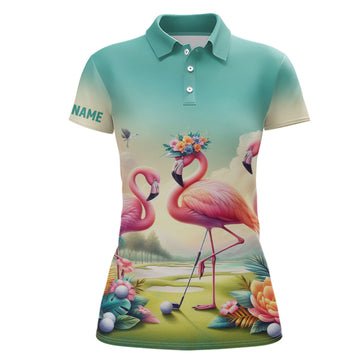 Custom Pink Flamingo Tropical Womens Golf Polo Shirts Custom Name Golf Shirts For Women Golf Gifts