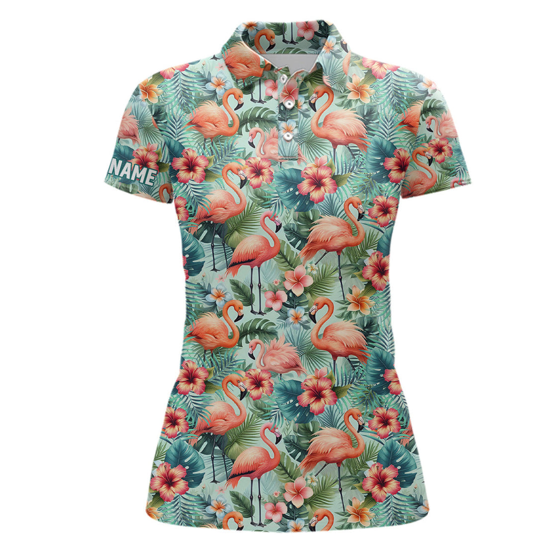 Custom Pink Flamingo Tropical Womens Golf Polo Shirts Custom Name Golf Shirts For Women Golf Gifts