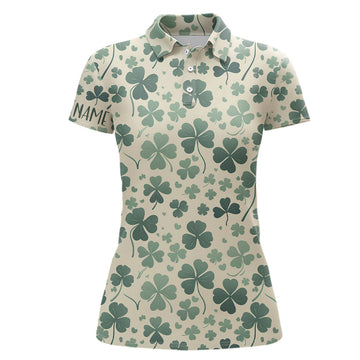 Custom Green Clover St Patrick Day Womens Golf Polo Shirts Custom Golf Shirts For Women Golf Gifts