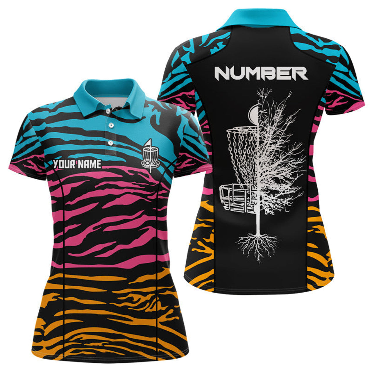 Custom Zebra Pattern Womens Disc Golf Polo Shirts, Colorful Disc Golf Shirts For Womens, Disc Golf Gifts