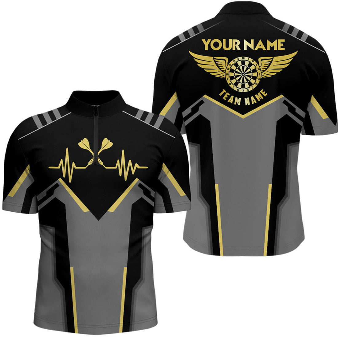 Custom Mens Heart Pulse Line Darts Quarter-Zip Shirt Custom Multilcolor Heartbeat Dart Jersey For Men