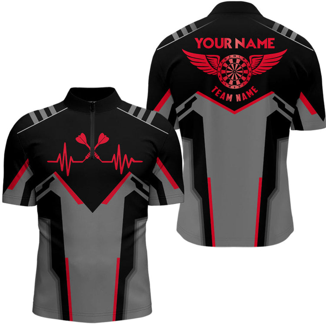 Custom Mens Heart Pulse Line Darts Quarter-Zip Shirt Custom Multilcolor Heartbeat Dart Jersey For Men