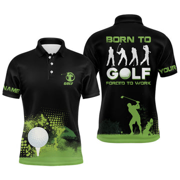 FUNSTUFFPRINT Grunge Graphic Mens Golf Polo Shirt, Green Wet Paint Black Golf Shirts For Men, Best Golf Gifts Polo Shirt Size S-5XL