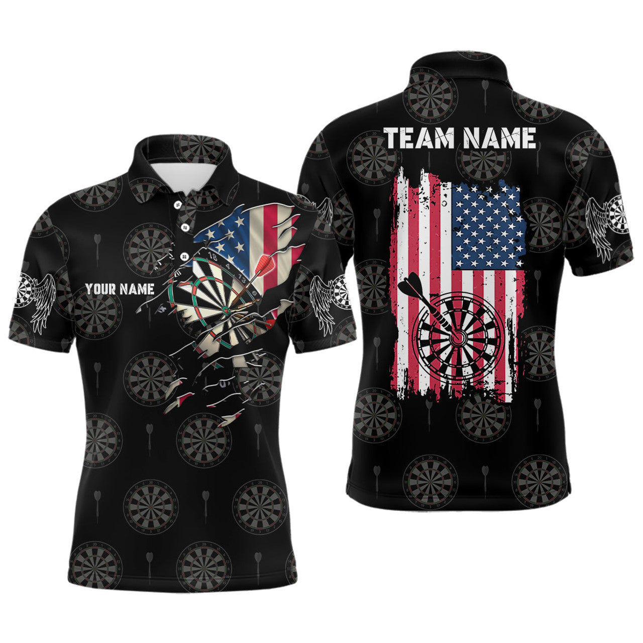 FUNSTUFFPRINT Personalized American Flag Mens Darts Polo Shirt Retro Patriotic Dart Jersey For Men Polo Shirt Size S-5XL