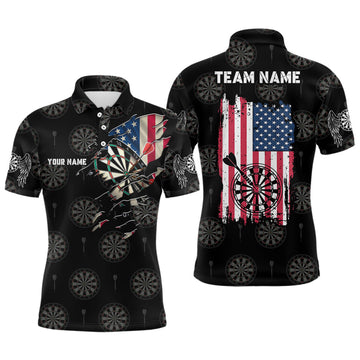 FUNSTUFFPRINT Personalized American Flag Mens Darts Polo Shirt Retro Patriotic Dart Jersey For Men Polo Shirt Size S-5XL
