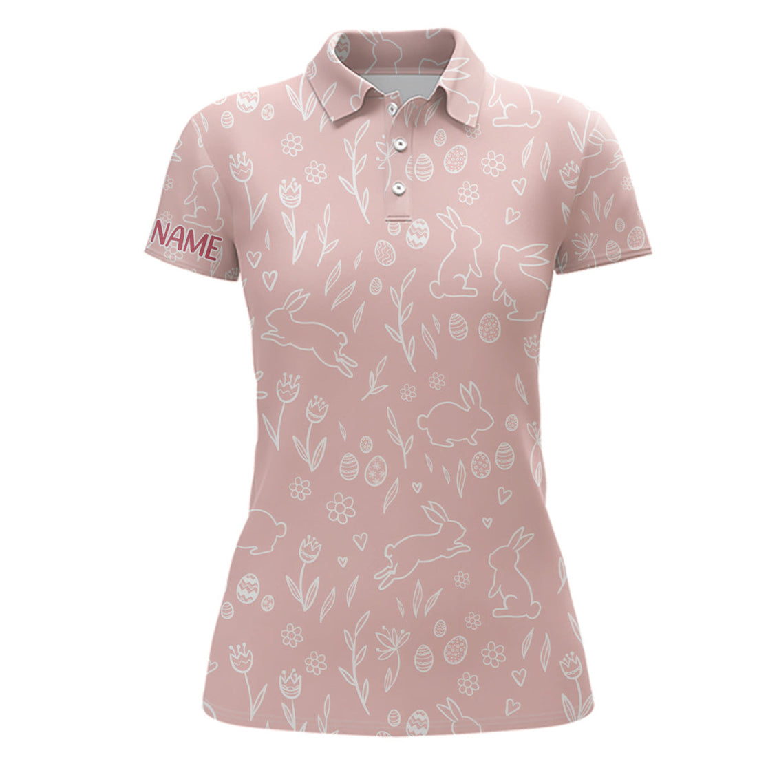 Custom Pink Cute Easter Eggs & Bunnies Womens Golf Polo Shirt Custom Easter Day Golf Tops For Women
