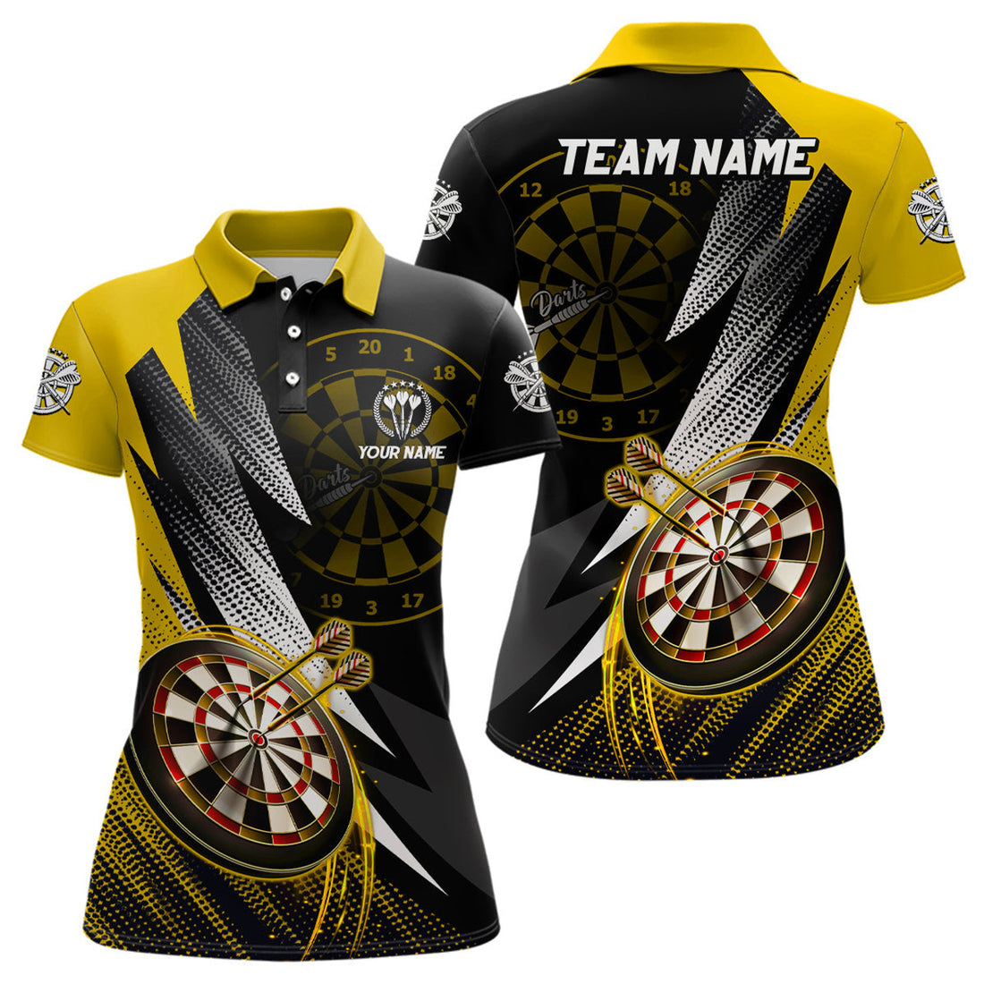 Custom Personalized Yellow Black Women Darts Polo Shirt Custom Darts Shirt For Women Team Jerseys