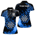 Custom Blue Fire Dartboard Womens Darts Polo Shirt Custom Darts Shirt For Women Dart Jerseys