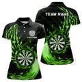 Custom Green Fire Dartboard Womens Darts Polo Shirt Custom Darts Shirt For Women Dart Jerseys