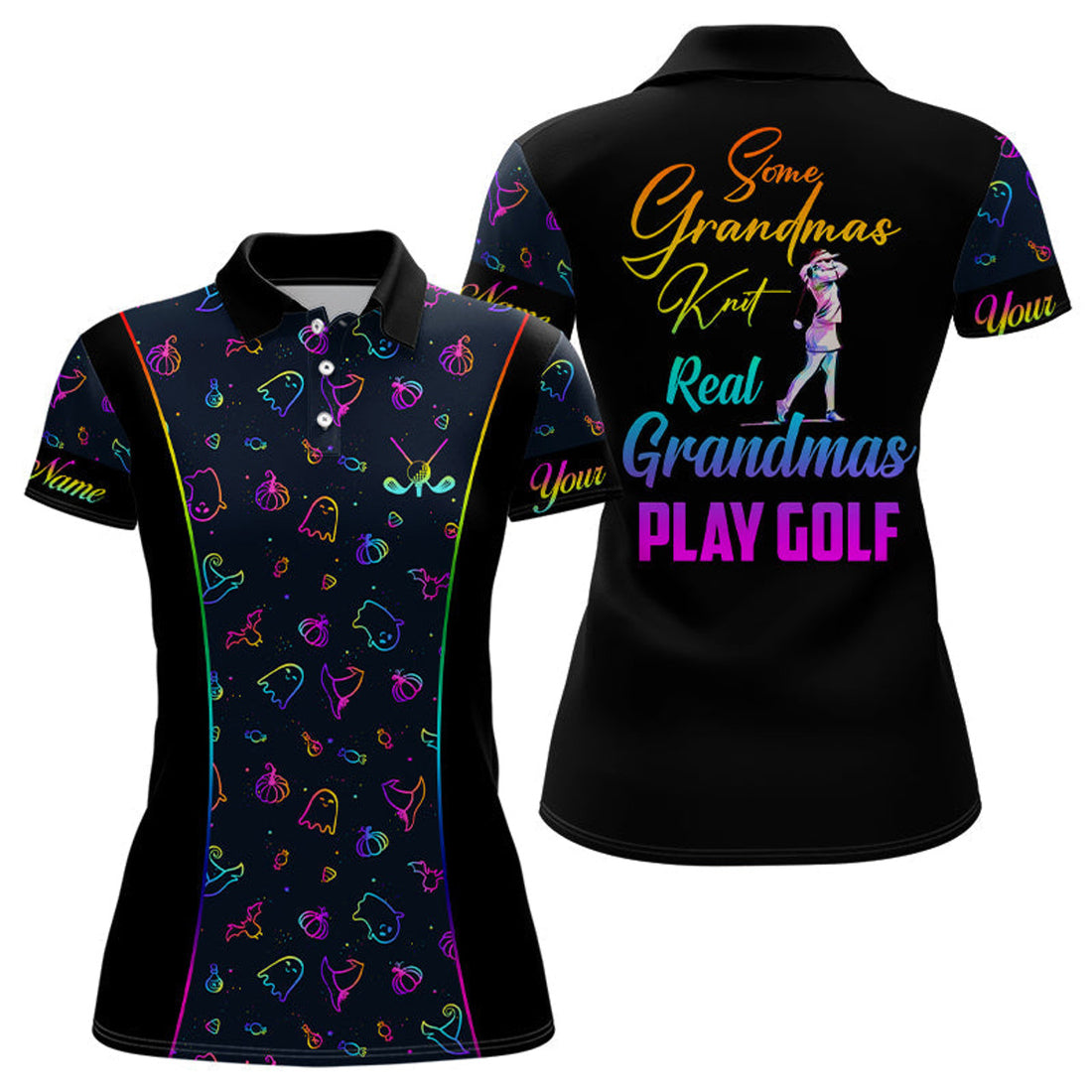 Custom Some Grandmas Knit Real Grandmas Play Golf Womens Polo Shirt Colorful Halloween Golf Shirts For Women