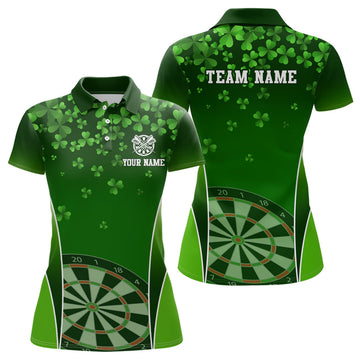 Custom 3D Green Clovers Patrick Day Womens Darts Polo Shirt Personalized Dart Jersey For Women