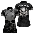 Custom Personalized Black Grey Grunge Darts Polo Shirt Skull Darts Shirt For Women Dart Jersey