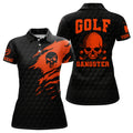 Custom Golf Gangster Skull Polo Shirt Custom Black Orange Golf Pattern Scary Golf Shirts For Women