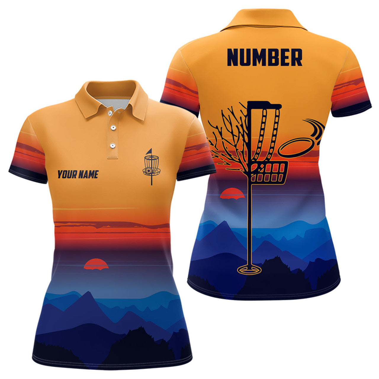 Custom Mountain Colorful Sunset Landscape Womens Disc Golf Polos Custom Disc Golf Shirt For Women