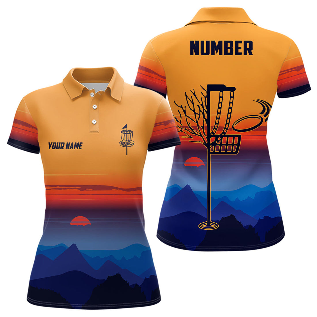 Custom Mountain Colorful Sunset Landscape Womens Disc Golf Polos Custom Disc Golf Shirt For Women