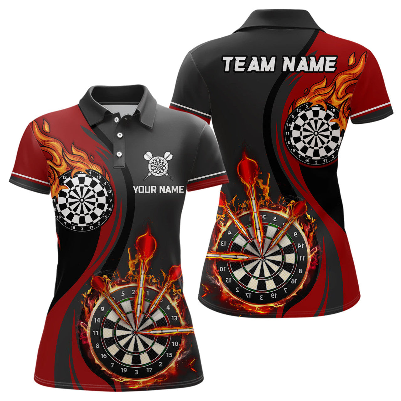 Custom Red Fire Flame Womens Darts Polo Shirt Custom Dart Shirts For Women Dart Jerseys