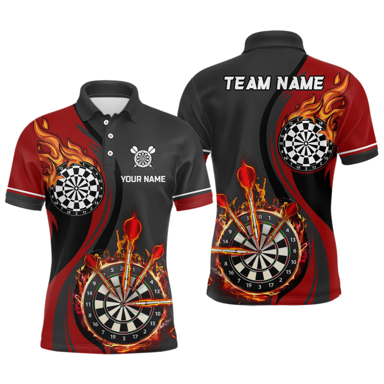 Custom Red Fire Flame Mens Darts Polo Shirt Custom Dart Shirts For Men Dart Jerseys