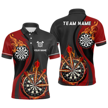 Custom Red Fire Flame Mens Darts Polo Shirt Custom Dart Shirts For Men Dart Jerseys
