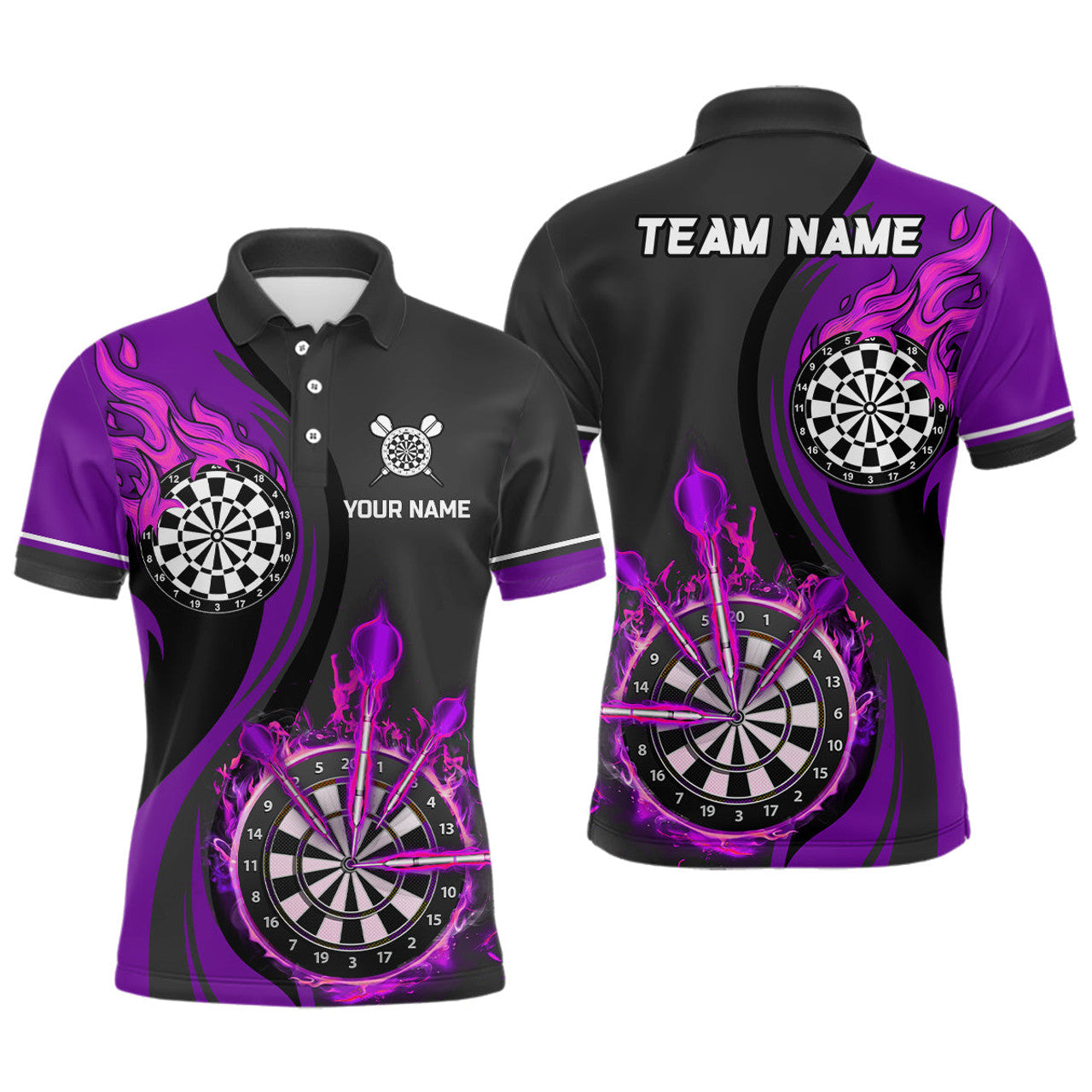 Custom Purple Fire Flame Mens Darts Polo Shirt Custom Dart Shirts For Men Dart Jerseys