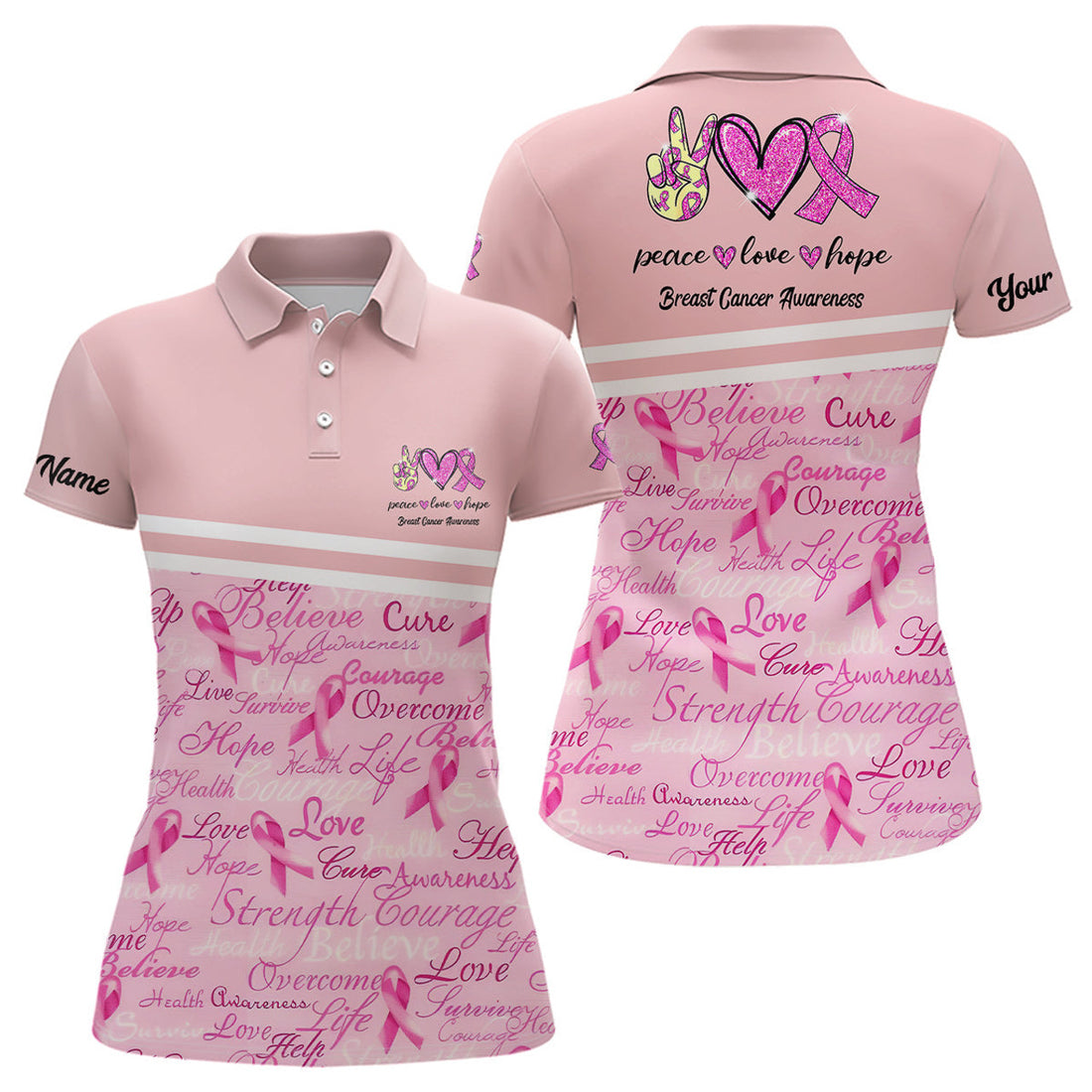 Custom Breast Cancer Awareness Pink Golf Polo Shirt Custom Golf Shirts For Women Best Golf Gifts