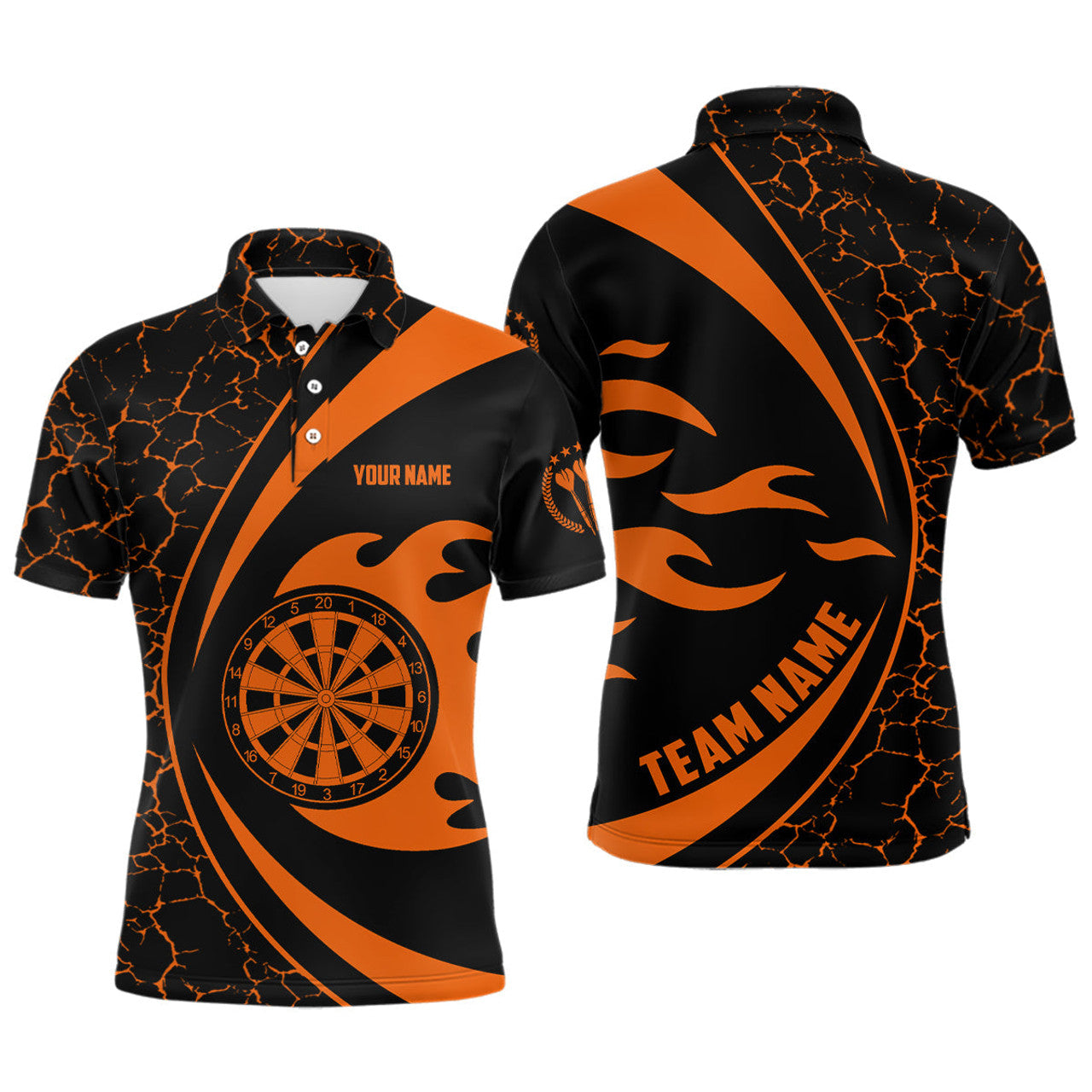 FUNSTUFFPRINT Personalized Orange Fire Flame Darts Men Polo Shirt Darts Shirt For Men Polo Shirt Size S-5XL