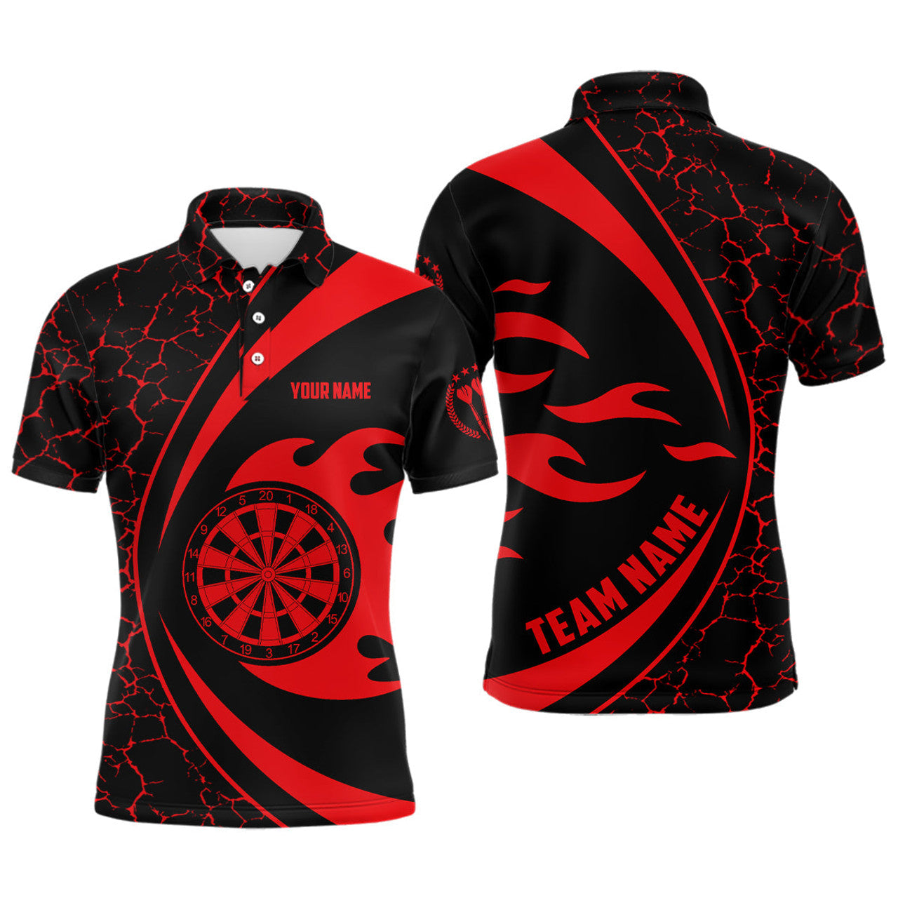FUNSTUFFPRINT Personalized Red Fire Flame Darts Men Polo Shirt Darts Polo Shirt Size S-5XL