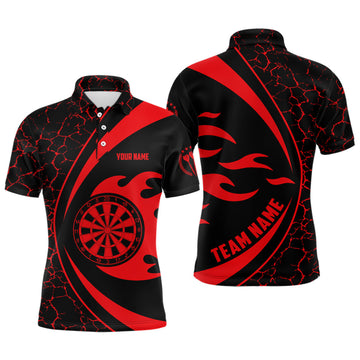 FUNSTUFFPRINT Personalized Red Fire Flame Darts Men Polo Shirt Darts Polo Shirt Size S-5XL