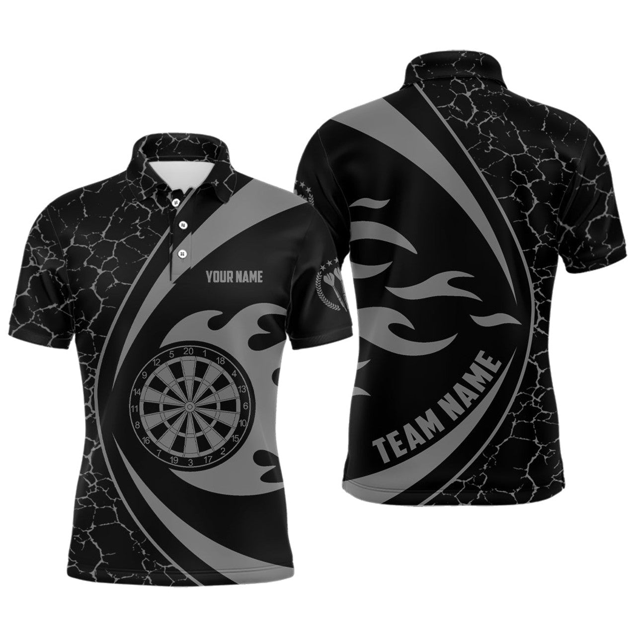 FUNSTUFFPRINT Personalized Grey Fire Flame Darts Men Polo Shirt Darts Shirt For Men Polo Shirt Size S-5XL